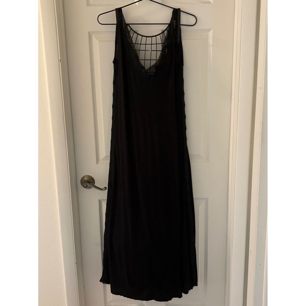 Secret Possessions Black Lace Trim V-Neck Maxi Nightgown Dress Large 14/16 EUC